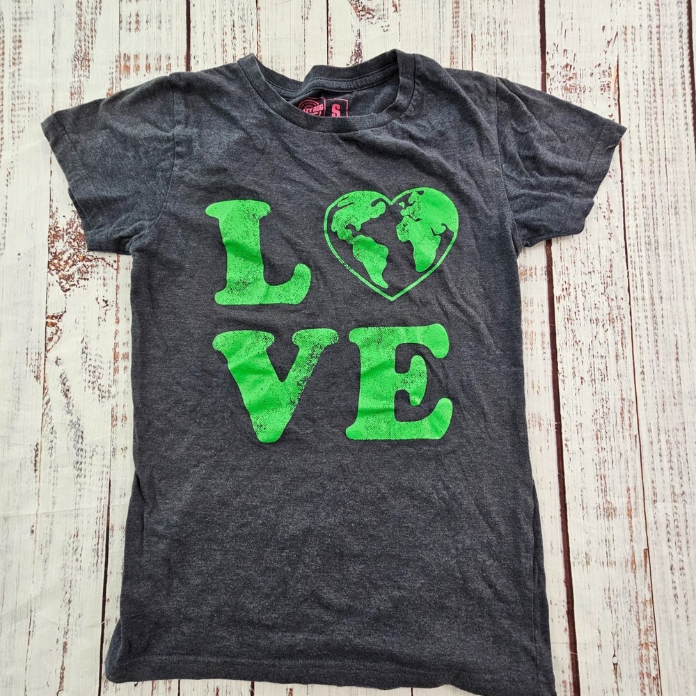 Love Green Heart Earth Blue Short Sleeve Cotton Blend T-Shirt Women's S